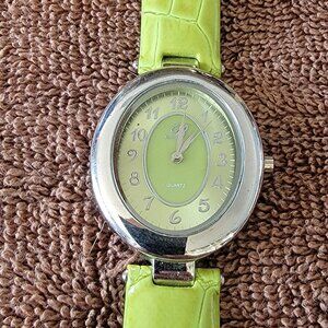 BRIGHTON BTV065 WATCH SILVER LEATHER FAUX CROC STYLE GREEN BAND TESTED/WORKING